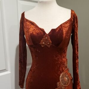 Chic Long Sleeve Velvet Dress in Rich Rust